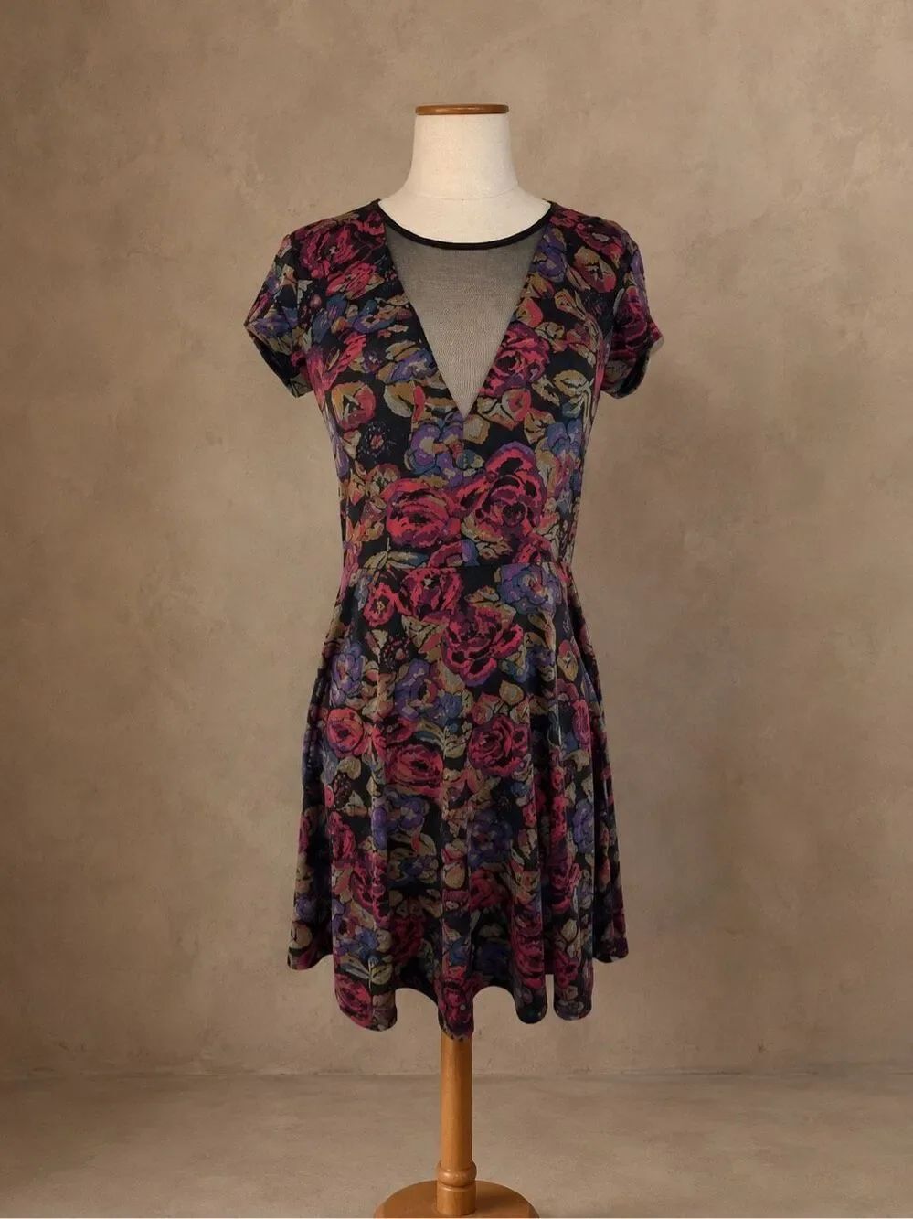 Kimchi Blue Medium Floral Mesh Inset Fit & Flare Skater Dress Open Back